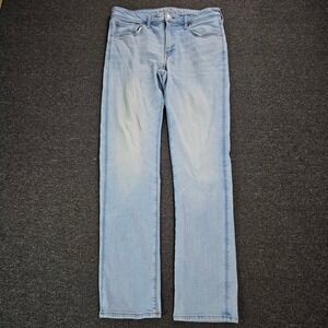 American Eagle Airflex+ Slim Straight Jeans Mens 34x34 Light Wash Blue Denim